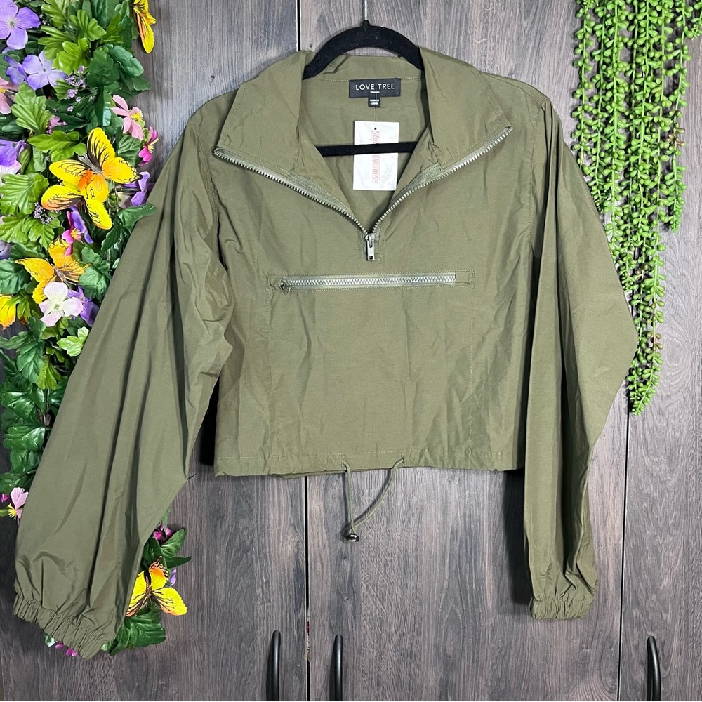+💙2/$40💙NWT LoveTree Hunter Green Half Zip Pullover Windbreaker Sweater Size S